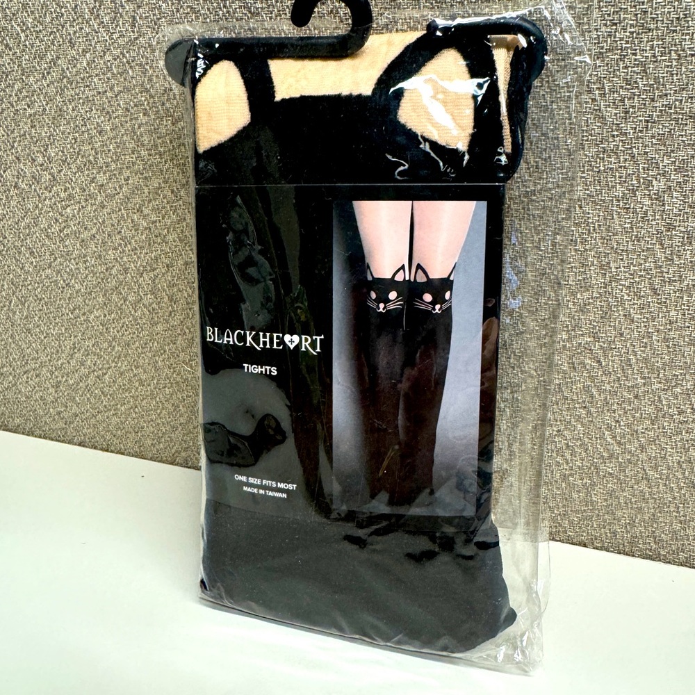 HOT TOPIC cat print hosiery tights black stockings pantyhose pattern costume tan - Picture 3 of 7